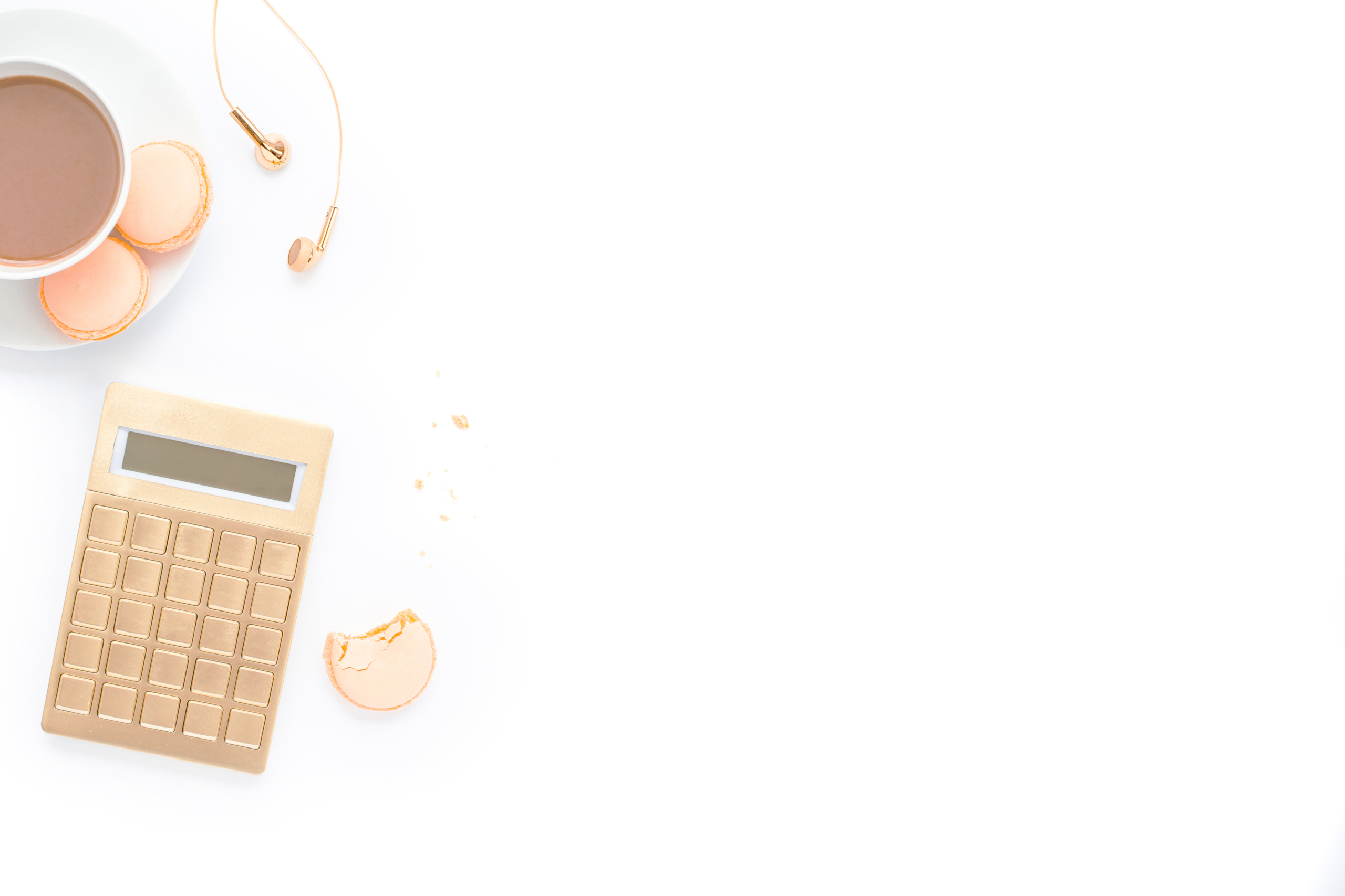 rose gold calculator with macarons